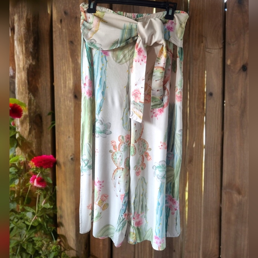 Lez a Lez Mint Green Cactus Highwaisted Wide Leg Palazzo Pants
